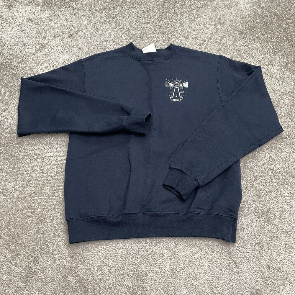 Champion Eco Hockey Pullover Sweatshirt Womens Small Navy Blue Graphic Outdoor